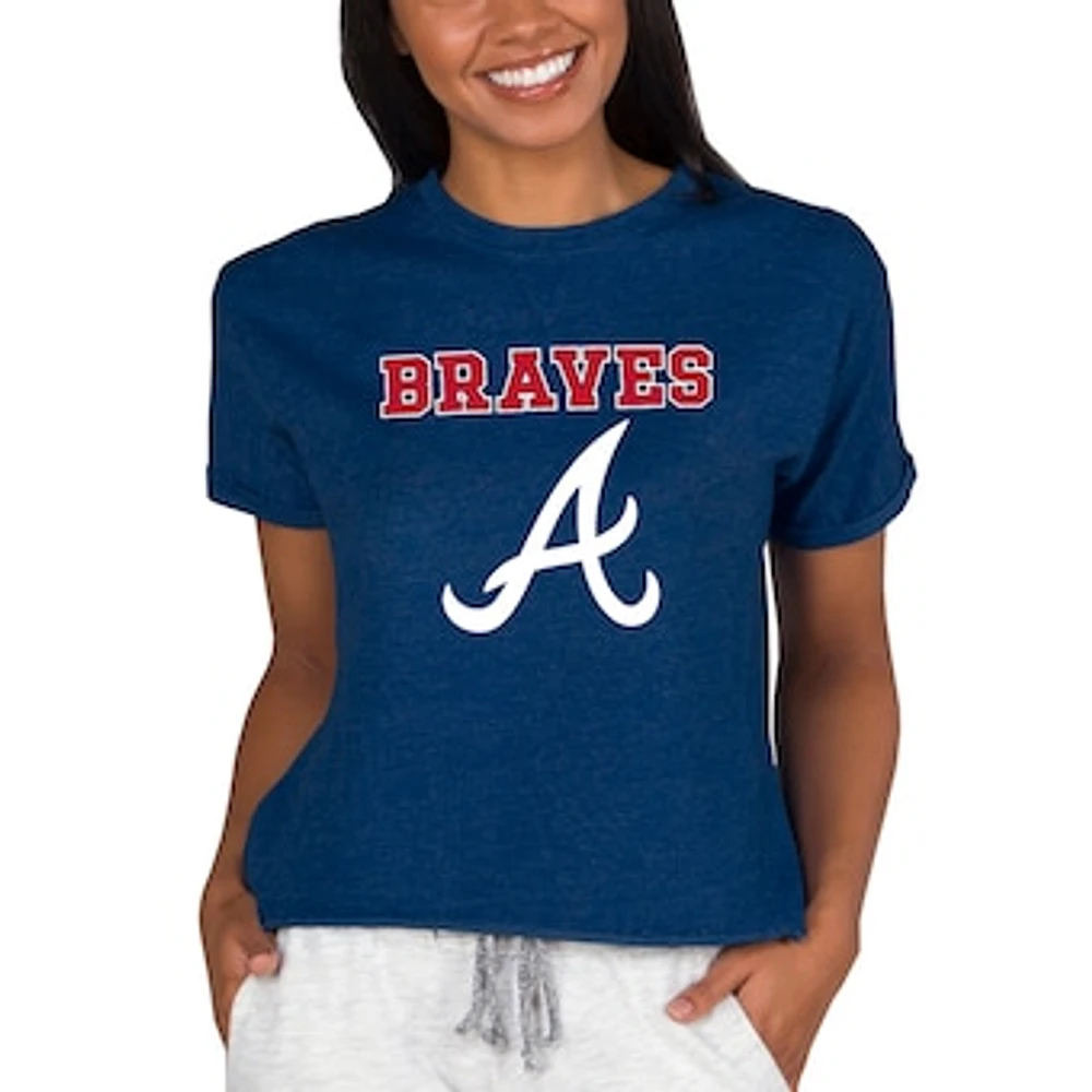 Women's Concepts Sport Navy Atlanta Braves Tri-Blend Mainstream Terry Short Sleeve Sweatshirt Top