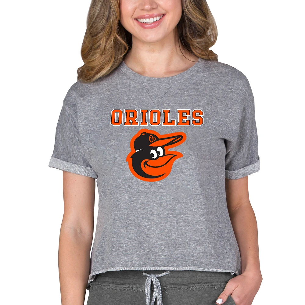 Women's Concepts Sport Gray Baltimore Orioles Tri-Blend Mainstream Terry Short Sleeve Sweatshirt Top