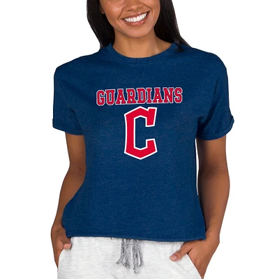 Women's Concepts Sport Navy Cleveland Guardians Tri-Blend Mainstream Terry Short Sleeve Sweatshirt Top
