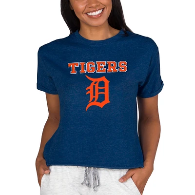 Women's Concepts Sport Navy Detroit Tigers Tri-Blend Mainstream Terry Short Sleeve Sweatshirt Top