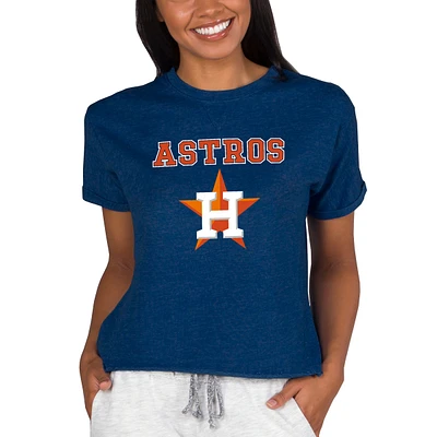Women's Concepts Sport Navy Houston Astros Tri-Blend Mainstream Terry Short Sleeve Sweatshirt Top