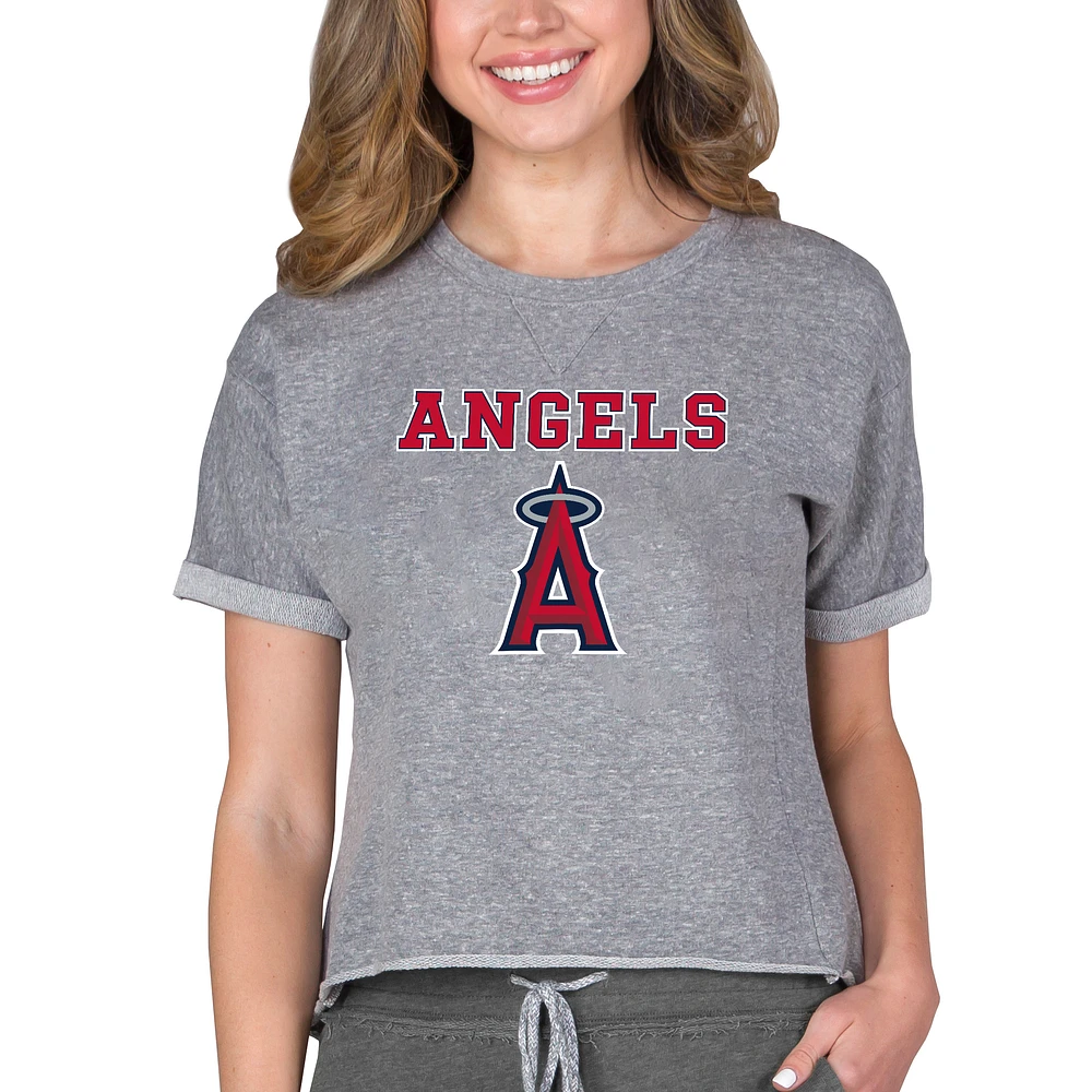 Women's Concepts Sport Gray Los Angeles Angels Tri-Blend Mainstream Terry Short Sleeve Sweatshirt Top