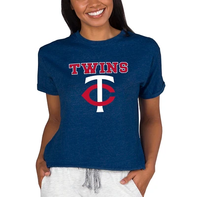 Women's Concepts Sport Navy Minnesota Twins Tri-Blend Mainstream Terry Short Sleeve Sweatshirt Top