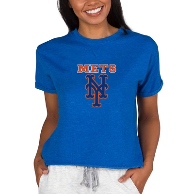 Women's Concepts Sport Royal New York Mets Tri-Blend Mainstream Terry Short Sleeve Sweatshirt Top