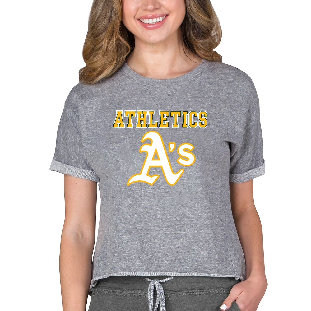 Women's Concepts Sport Gray Athletics Tri-Blend Mainstream Terry Short Sleeve Sweatshirt Top