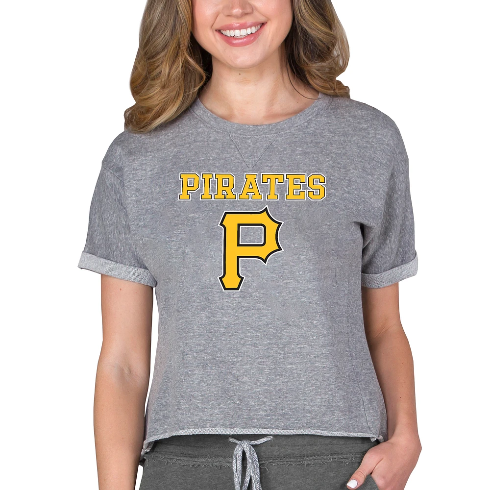 Women's Concepts Sport Gray Pittsburgh Pirates Tri-Blend Mainstream Terry Short Sleeve Sweatshirt Top