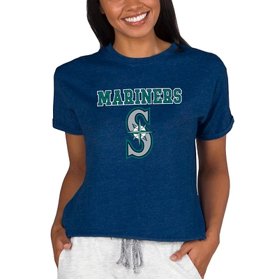 Women's Concepts Sport Navy Seattle Mariners Tri-Blend Mainstream Terry Short Sleeve Sweatshirt Top