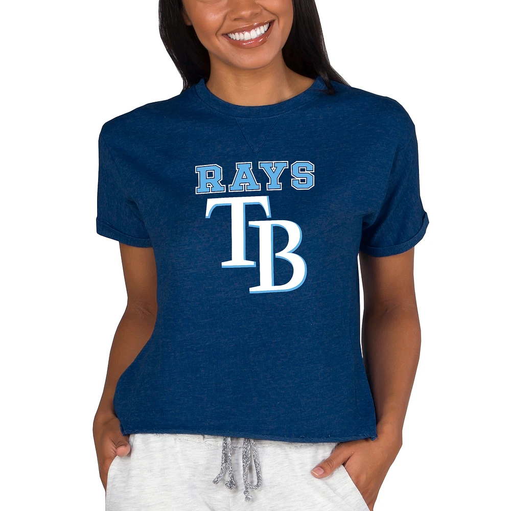 Women's Concepts Sport Navy Tampa Bay Rays Tri-Blend Mainstream Terry Short Sleeve Sweatshirt Top