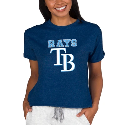 Women's Concepts Sport Navy Tampa Bay Rays Tri-Blend Mainstream Terry Short Sleeve Sweatshirt Top