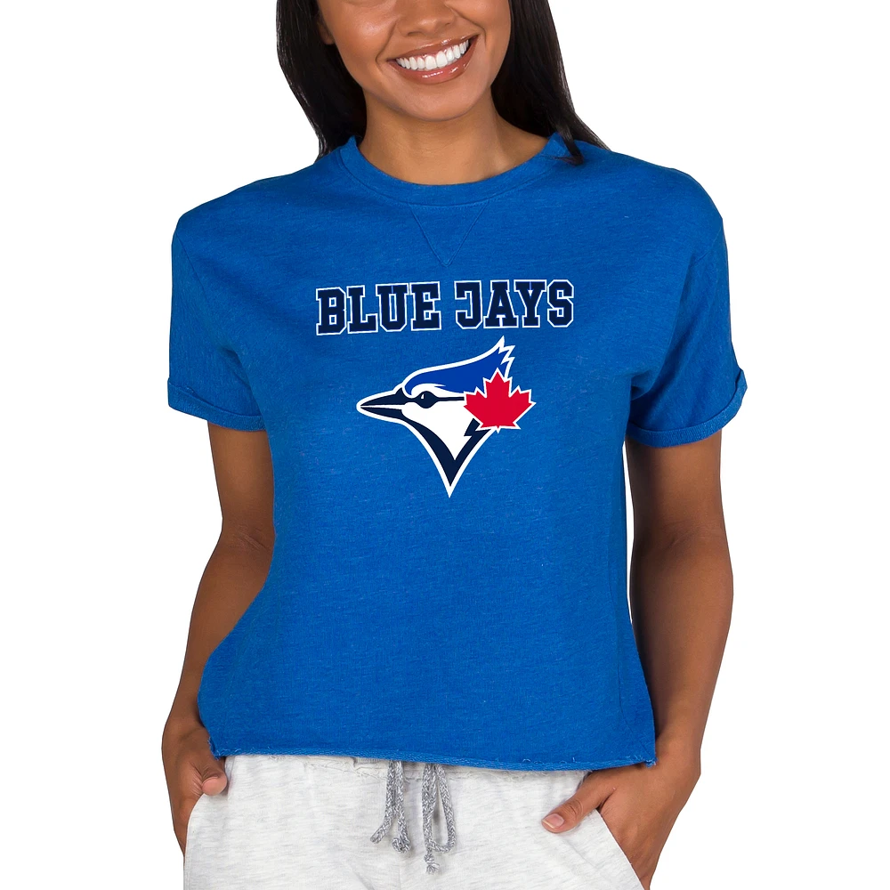 Women's Concepts Sport Royal Toronto Blue Jays Tri-Blend Mainstream Terry Short Sleeve Sweatshirt Top