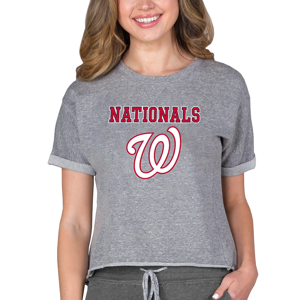 Women's Concepts Sport Gray Washington Nationals Tri-Blend Mainstream Terry Short Sleeve Sweatshirt Top