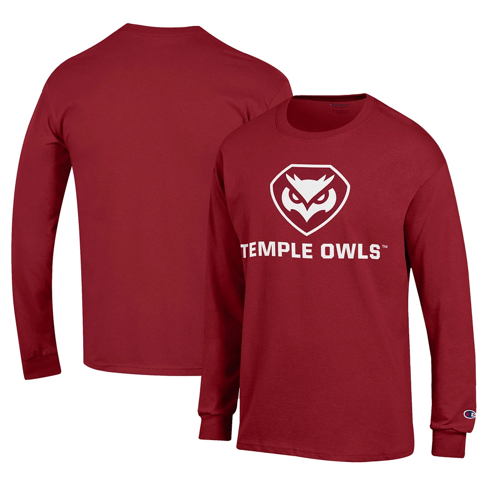 Men's Champion Cherry Temple Owls Long Sleeve Jersey T-Shirt