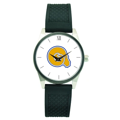 Men's Silver Albany State Golden Rams Black Silicone Strap Wristwatch
