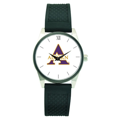 Men's Silver Alcorn State Braves Black Silicone Strap Wristwatch