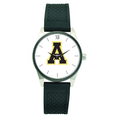 Men's Silver Appalachian State Mountaineers Black Silicone Strap Wristwatch