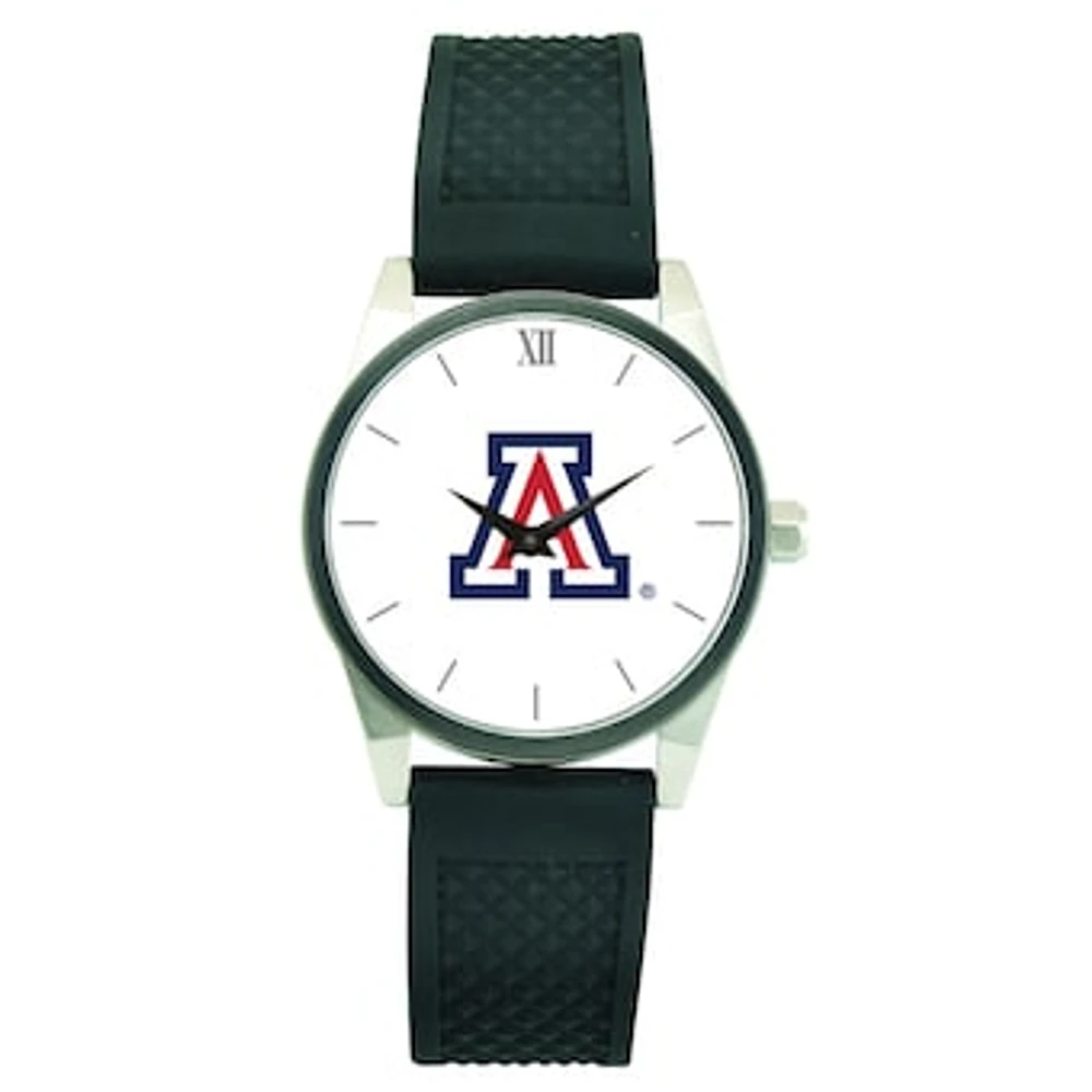 Men's Silver Arizona Wildcats Black Silicone Strap Wristwatch