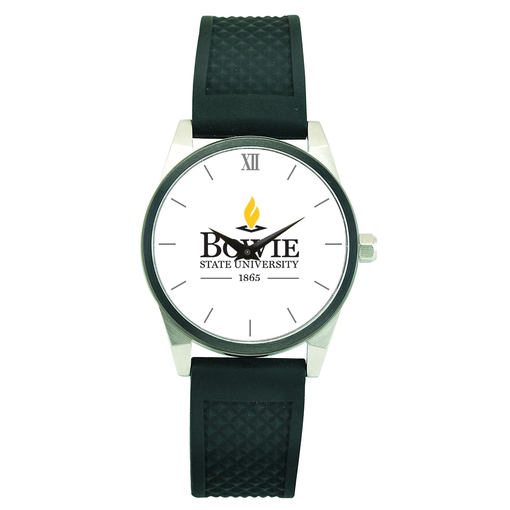 Men's Silver Bowie State Bulldogs Black Silicone Strap Wristwatch