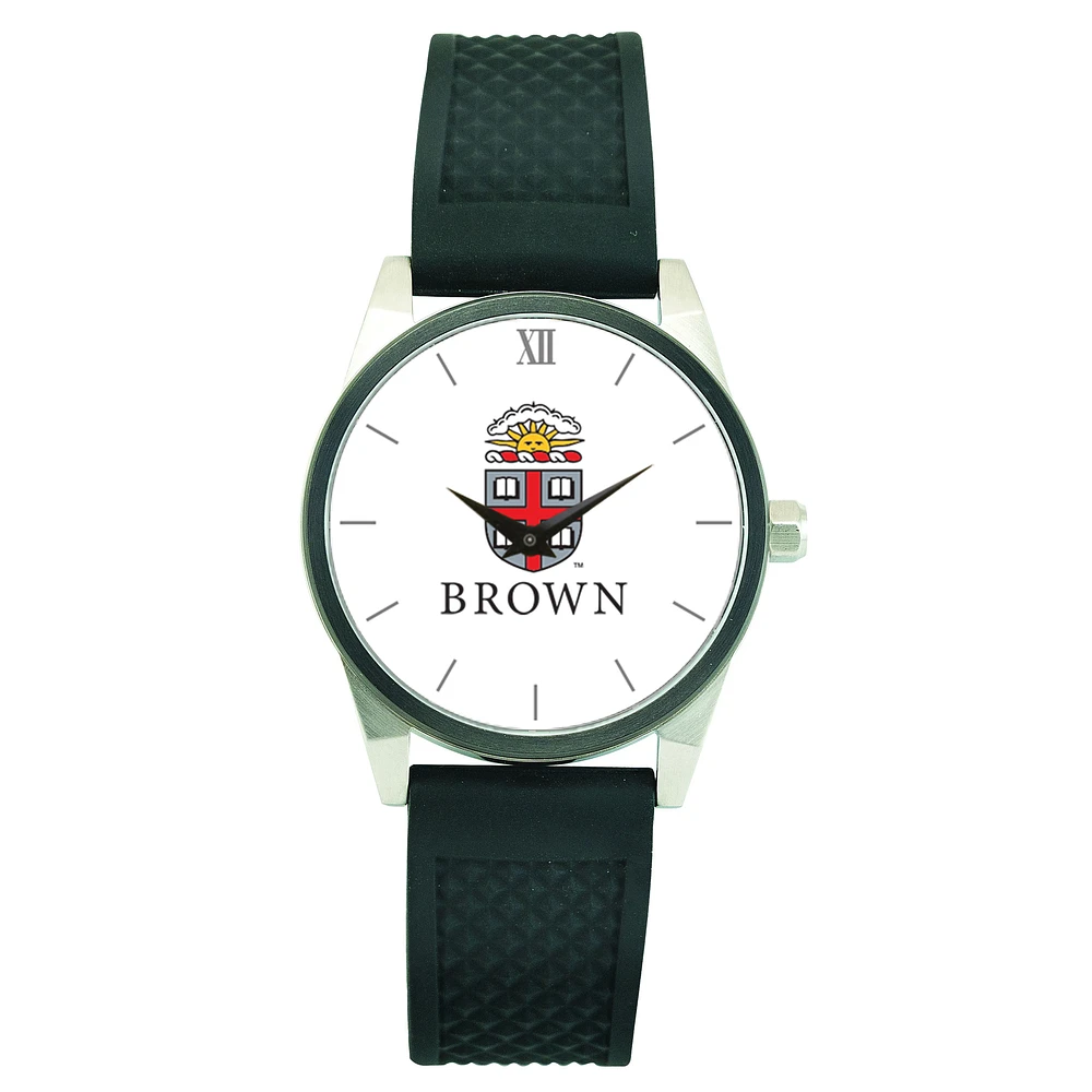Men's Silver Brown Bears Black Silicone Strap Wristwatch