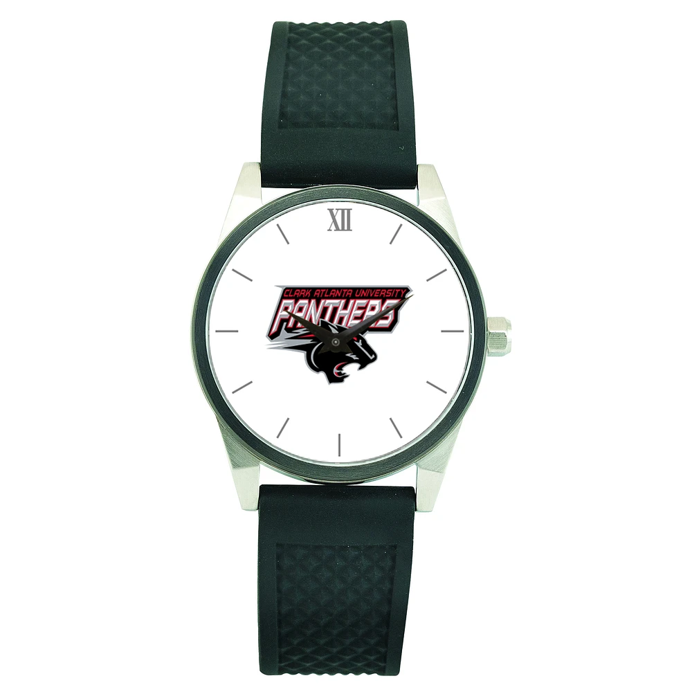 Men's Silver Clark Atlanta University Panthers Black Silicone Strap Wristwatch