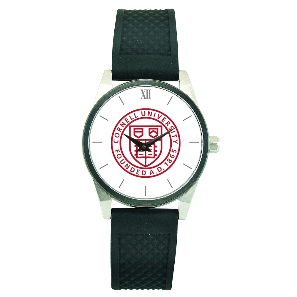 Men's Silver Cornell Big Red Black Silicone Strap Wristwatch