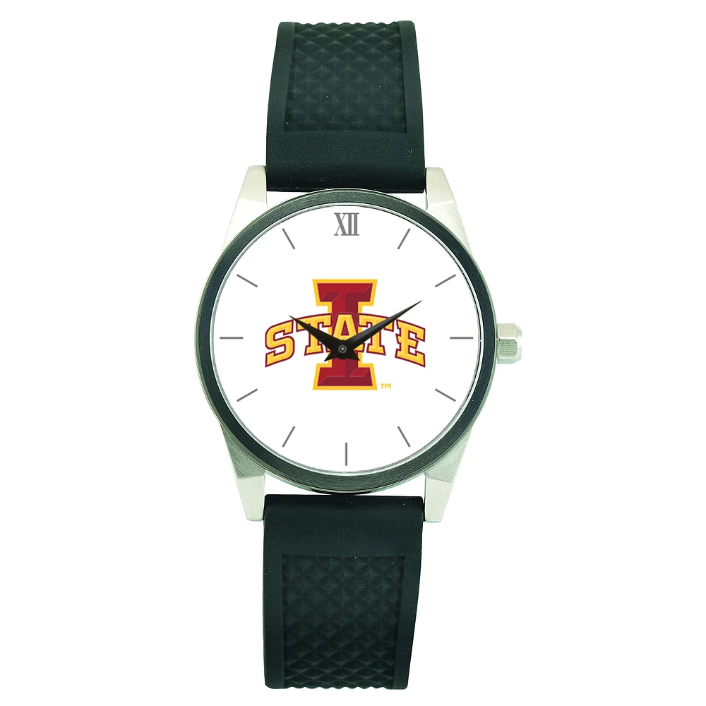 Men's Silver Iowa State Cyclones Black Silicone Strap Wristwatch