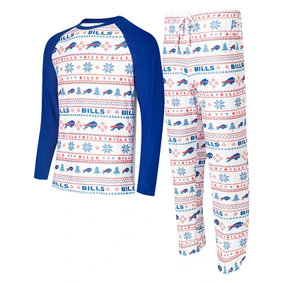 Men's Concepts Sport White/Royal Buffalo Bills Tinsel Raglan Long Sleeve Top & Pants Sleep Set