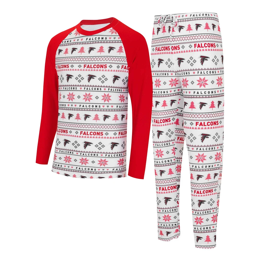 Men's Concepts Sport White/Red Atlanta Falcons Tinsel Raglan Long Sleeve Top & Pants Sleep Set