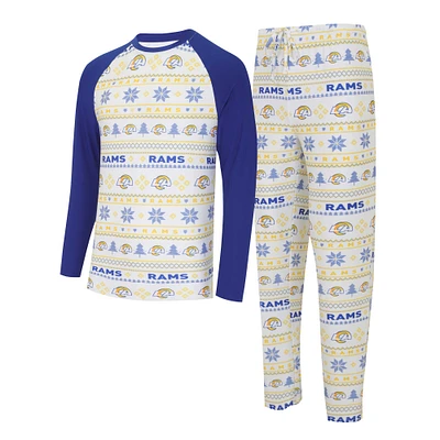 Men's Concepts Sport White/Royal Los Angeles Rams Tinsel Raglan Long Sleeve Top & Pants Sleep Set