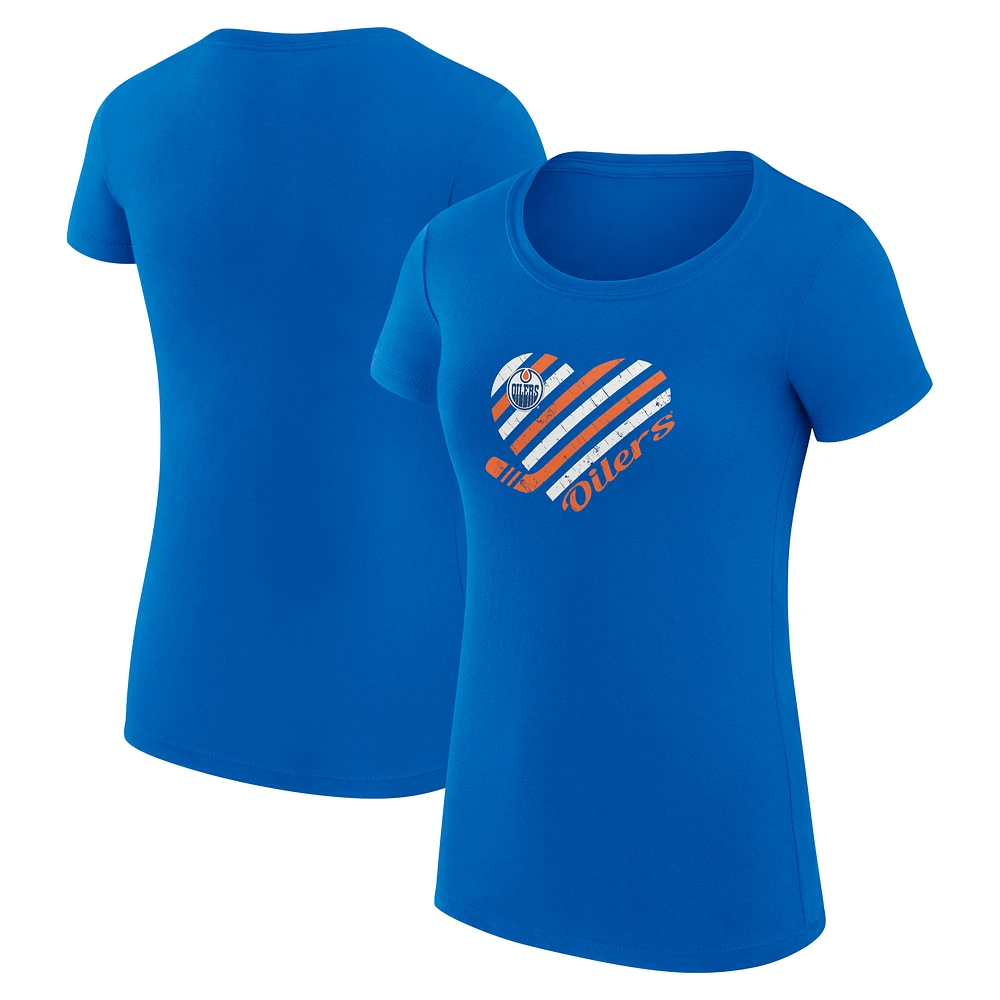 Women's G-III 4Her by Carl Banks Royal Edmonton Oilers Super-Slim Fit Lightweight Heart T-Shirt