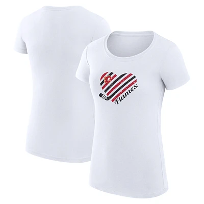 Women's G-III 4Her by Carl Banks White Calgary Flames Super-Slim Fit Lightweight Heart T-Shirt