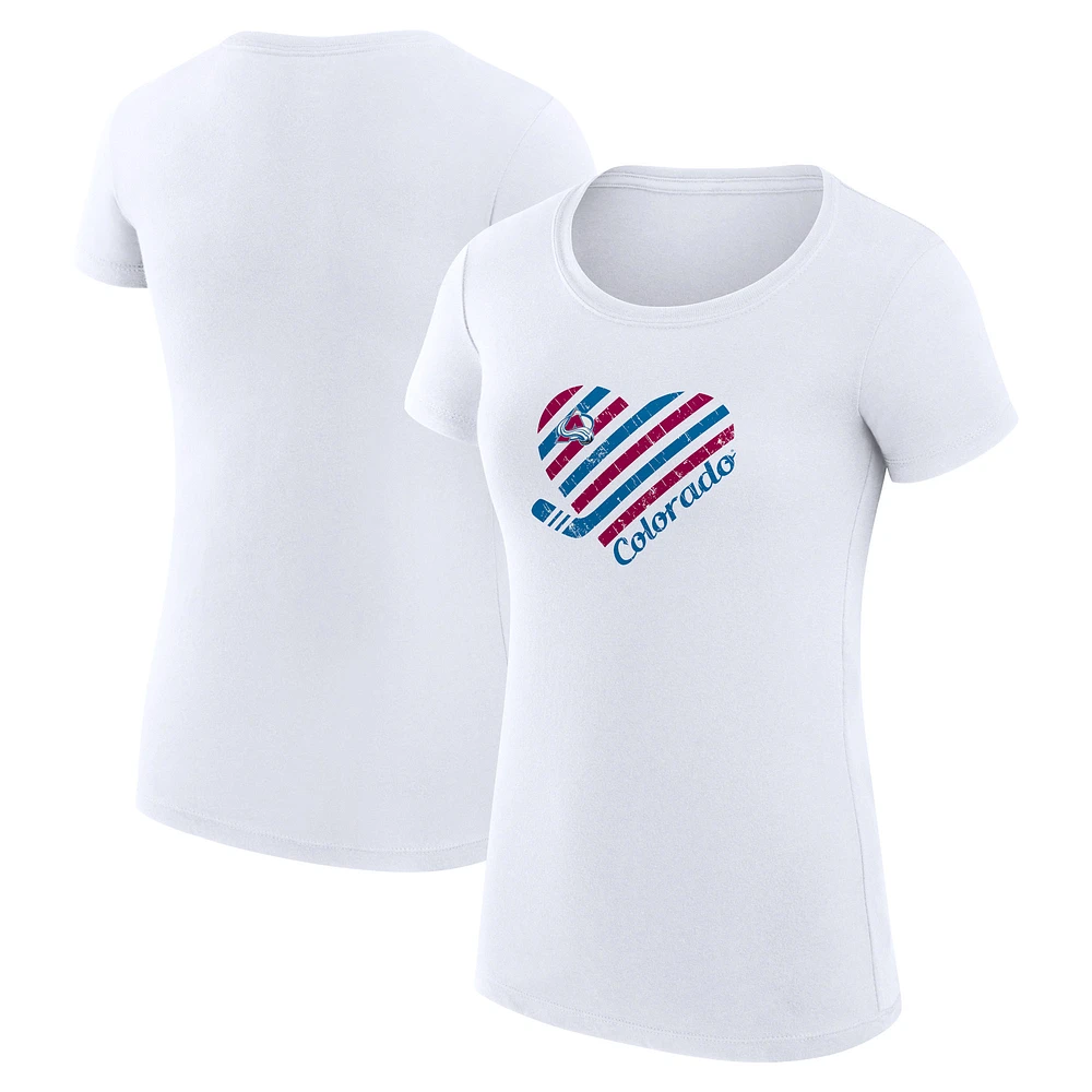 Women's G-III 4Her by Carl Banks White Colorado Avalanche Super-Slim Fit Lightweight Heart T-Shirt