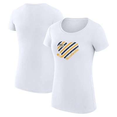 Women's G-III 4Her by Carl Banks White Nashville Predators Super-Slim Fit Lightweight Heart T-Shirt
