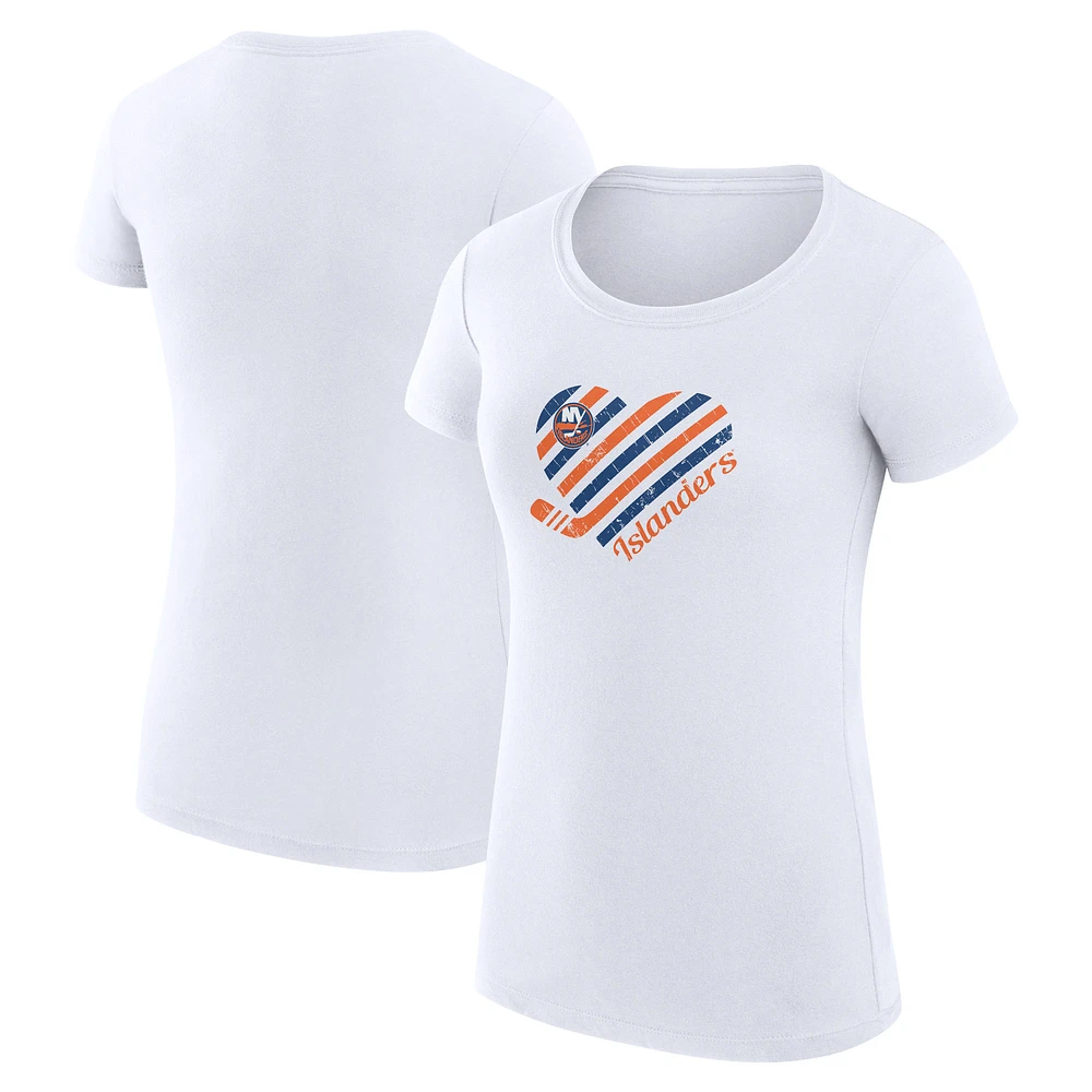 Women's G-III 4Her by Carl Banks White New York Islanders Super-Slim Fit Lightweight Heart T-Shirt