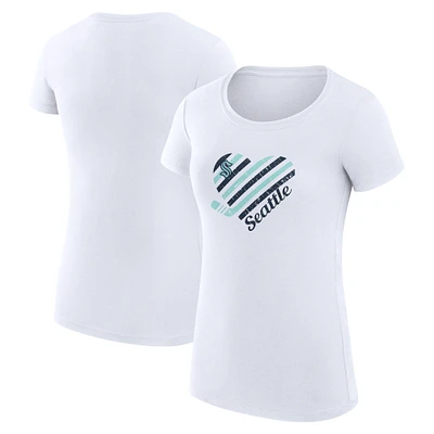 Women's G-III 4Her by Carl Banks White Seattle Kraken Super-Slim Fit Lightweight Heart T-Shirt