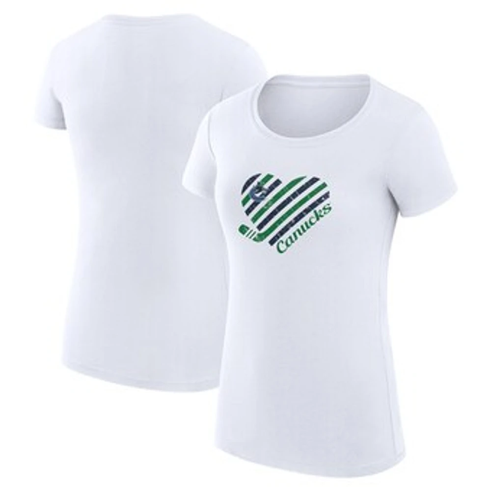 Women's G-III 4Her by Carl Banks White Vancouver Canucks Super-Slim Fit Lightweight Heart T-Shirt
