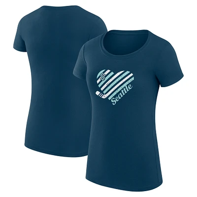 Women's G-III 4Her by Carl Banks Navy Seattle Kraken Super-Slim Fit Lightweight Heart T-Shirt
