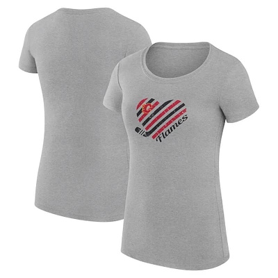 Women's G-III 4Her by Carl Banks Heather Gray Calgary Flames Super-Slim Fit Lightweight Heart T-Shirt