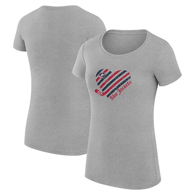 Women's G-III 4Her by Carl Banks Heather Gray Columbus Blue Jackets Super-Slim Fit Lightweight Heart T-Shirt