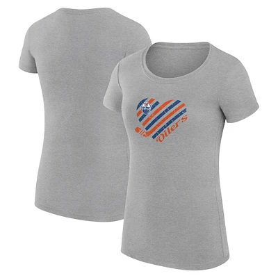 Women's G-III 4Her by Carl Banks Heather Gray Edmonton Oilers Super-Slim Fit Lightweight Heart T-Shirt