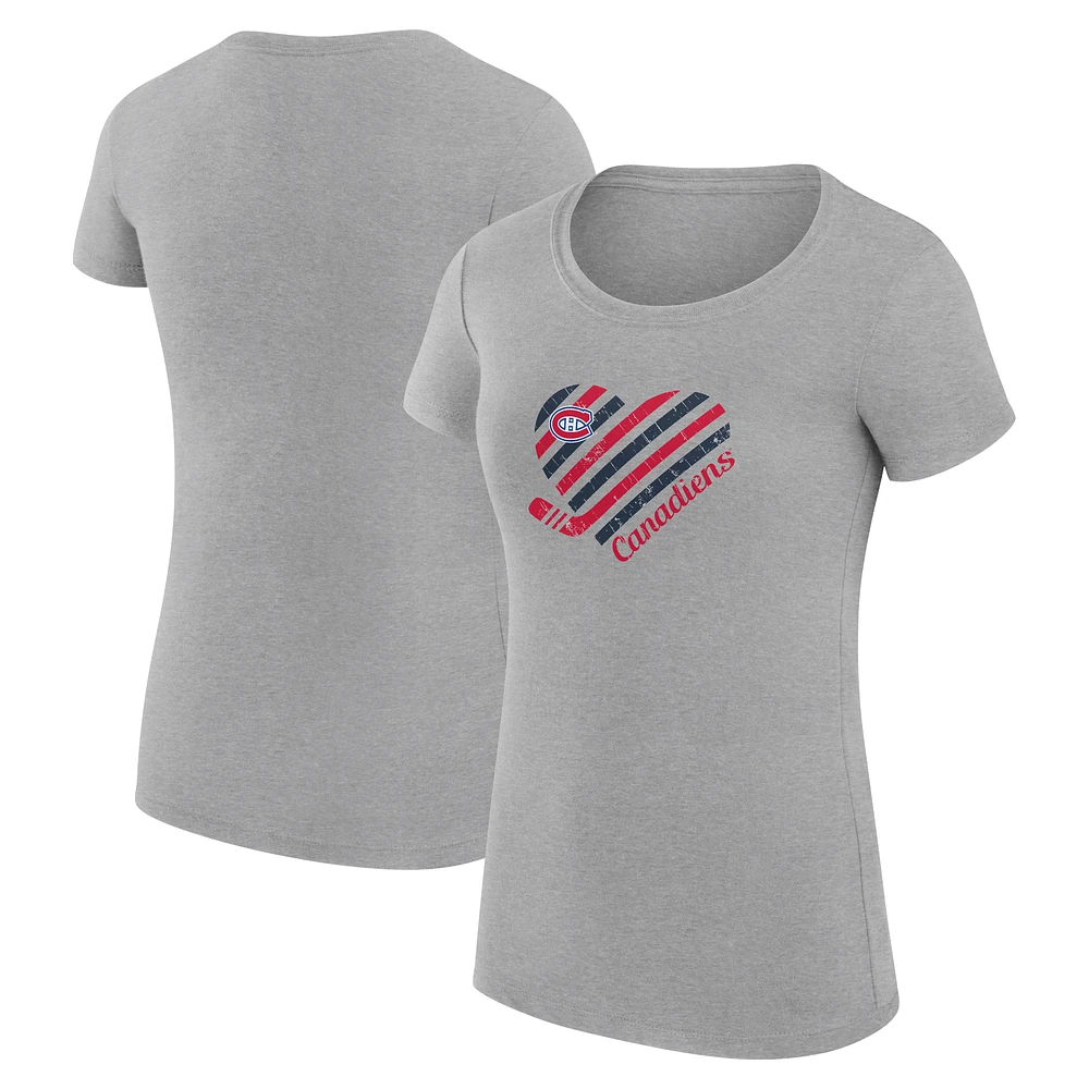 Women's G-III 4Her by Carl Banks Heather Gray Montreal Canadiens Super-Slim Fit Lightweight Heart T-Shirt