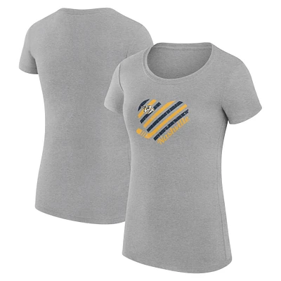 Women's G-III 4Her by Carl Banks Heather Gray Nashville Predators Heart Fitted T-Shirt