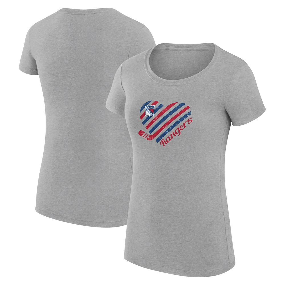Women's G-III 4Her by Carl Banks Heather Gray New York Rangers Super-Slim Fit Lightweight Heart T-Shirt