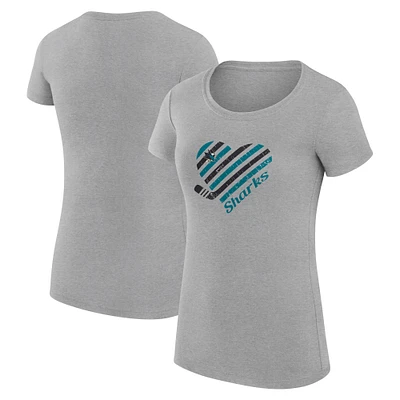 Women's G-III 4Her by Carl Banks Heather Gray San Jose Sharks Super-Slim Fit Lightweight Heart T-Shirt