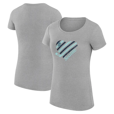 Women's G-III 4Her by Carl Banks Heather Gray Seattle Kraken Super-Slim Fit Lightweight Heart T-Shirt