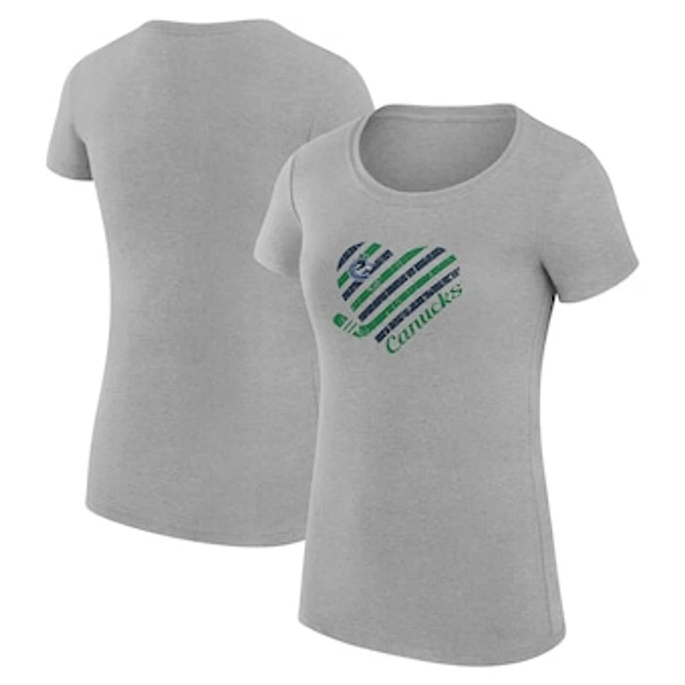 Women's G-III 4Her by Carl Banks Heather Gray Vancouver Canucks Super-Slim Fit Lightweight Heart T-Shirt