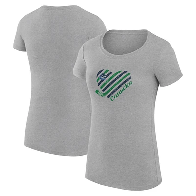 Women's G-III 4Her by Carl Banks Heather Gray Vancouver Canucks Super-Slim Fit Lightweight Heart T-Shirt