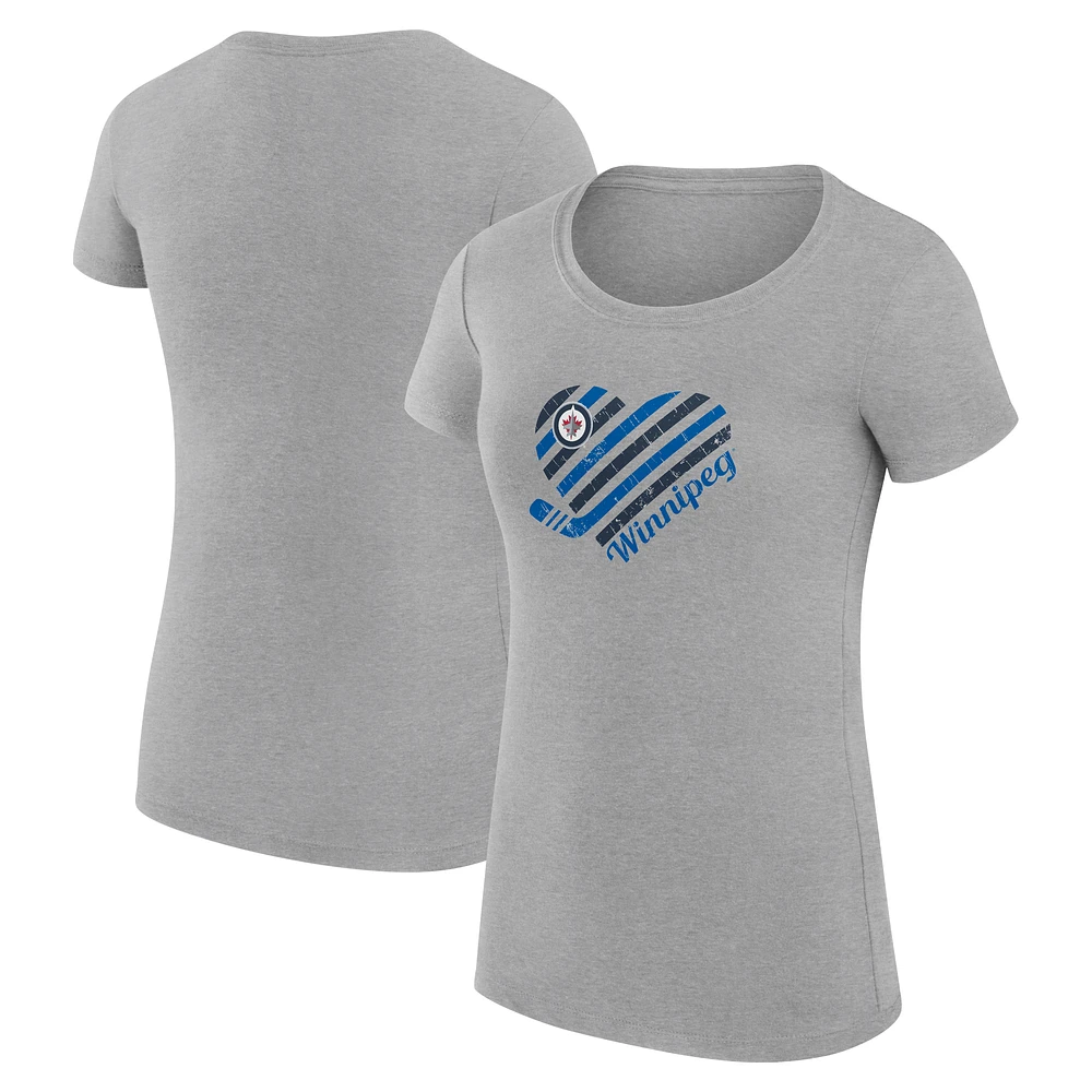 Women's G-III 4Her by Carl Banks Heather Gray Winnipeg Jets Super-Slim Fit Lightweight Heart T-Shirt