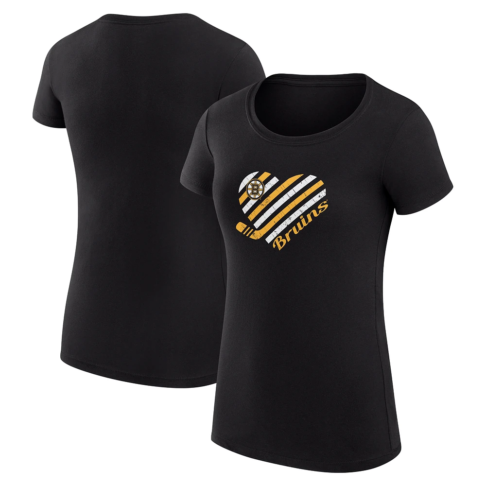 Women's G-III 4Her by Carl Banks Black Boston Bruins Super-Slim Fit Lightweight Heart T-Shirt