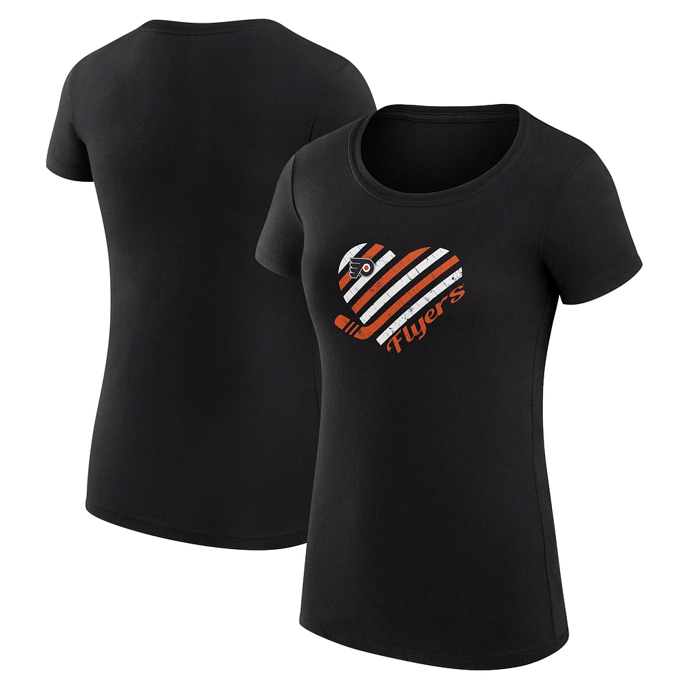 Women's G-III 4Her by Carl Banks Black Philadelphia Flyers Super-Slim Fit Lightweight Heart T-Shirt