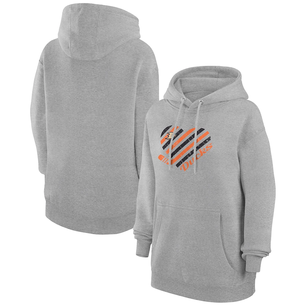 Women's G-III 4Her by Carl Banks Heather Gray Anaheim Ducks Heart Pullover Hoodie